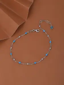 VANBELLE 925 Sterling Silver Rhodium Plated Glass Bead Link Anklet