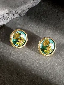 SOHI Gold-Plated Pearls Beaded The Portrait Circular Shaped Studs