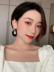 Celestique Pearls Beaded And Studded Crescent Shaped Half Hoop Earrings