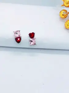 AVANT-GARDE PARIS Silver-Plated Crystals Studded Heart Shaped Studs