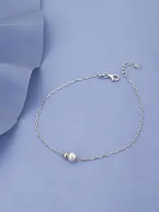 VANBELLE 925 Sterling Silver Rhodium Plated Pearl Charm Anklet
