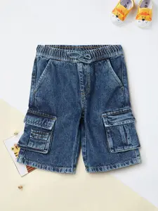 max Boys Regular Fit Mid-Rise Pure Cotton Cargo Denim Shorts