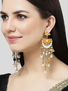 KARATCART Gold Plated Kundan Studded Lotus Shaped Chandbalis