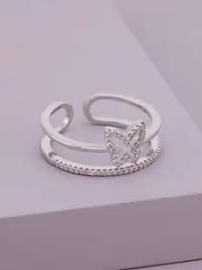 Kushal's Fashion Jewellery White Rhodium-Plated Trendy Party Zircon Finger Ring