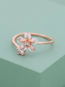 Kushal's Fashion Jewellery White Rose Gold-Plated Trendy Party Zircon Finger Ring