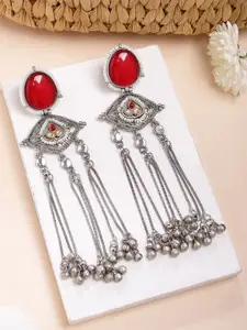 KARATCART Silver Plated Kundan Studded Contemporary Oxidized Drop Earrings