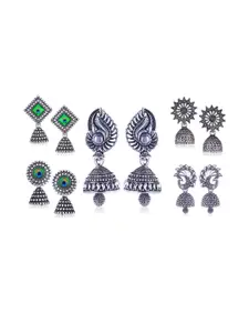 Sangria Set of 5 Silver-Plated Oxidised Dome Shaped Jhumkas