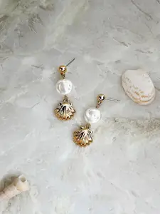 Accessorize London Pearls Beaded Gold Seashell Contemporary Drop Earrings