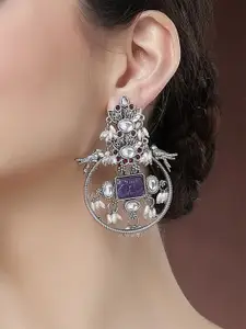 KARATCART Silver Plated Kundan Studded Circular Shaped Chandbalis