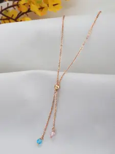 VANBELLE 925 Sterling Silver 18kt Rose Gold Plated Glass Bead Lariat Necklace
