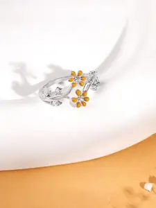 GIVA Silver Flora Fine Zircon Stone Studded Ring