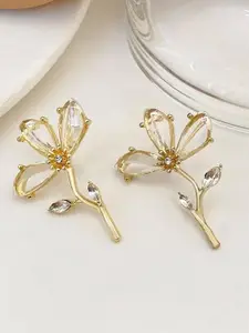 AVANT-GARDE PARIS Gold-Plated Crystals Studded Floral Drop Earrings