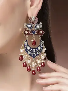 KARATCART Gold Plated Kundan Studded Floral Shaped Chandbalis