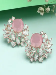 KARATCART Rose Gold-Plated Contemporary American Diamond Studded Studs