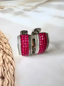 The Jewellery Tale Stainless Steel Silver Plated Artificial Stones Studded Hoop Earrings