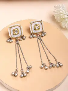 KARATCART Gold Plated Pearls Studded Contemporary Drop Earrings