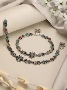 Saraf RS Jewellery Rhodium-Plated Artificial Stones Anklet