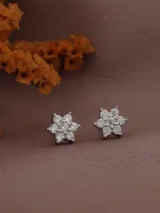 VANBELLE 925 Sterling Silver Rhodium Plated CZ Floral Stud Earring