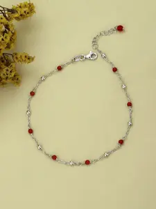 VANBELLE 925 Sterling Silver Rhodium Plated Glass Bead Link Anklet