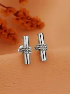 VANBELLE 925 Sterling Silver Rhodium Plated Textured Bar Studs