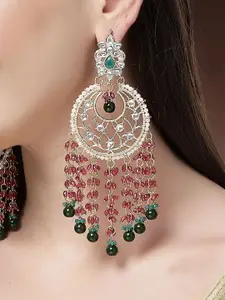 KARATCART Gold-Plated Kundan Studded & Artificial Beaded Contemporary Chandbalis