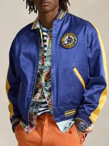 Polo Ralph Lauren Surf-Inspired Letterman Men Brand Logo Printed Mock Collar Bomber Jacket