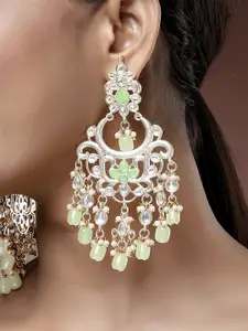 KARATCART Gold-Plated Contemporary Kundan Studded & Beaded Chandbalis