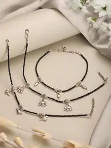 Saraf RS Jewellery Rhodium-Plated Artificial Beads Anklet