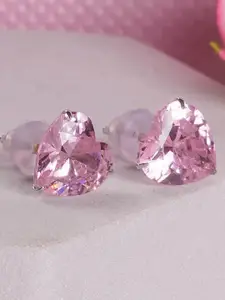 PALMONAS 925 Sterling Silver Rhodium-Plated CZ-Studded Anti-Tarnish Heart Shaped Studs