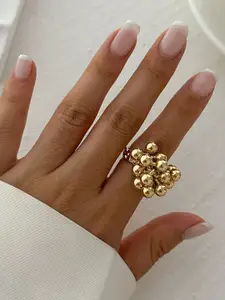 StyleCast Brass-Plated Beaded Adjustable Finger Ring