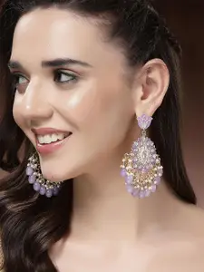 KARATCART Gold-Plated Contemporary Meenakari Kundan Studded & Beaded Drop Earrings