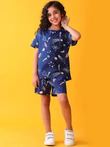 Anthrilo Girls Printed Pure Cotton T-shirt With Shorts