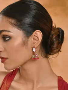 Fida Gold-Plated Kundan Studded & Beaded Dome Shaped Jhumkas