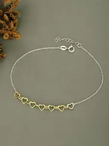 VANBELLE 925 Sterling Silver 18kt Gold & Rhodium Plated Heart Anklet