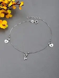VANBELLE 925 Sterling Silver Rhodium Plated Lock & Key Charm Anklet