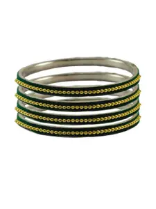 Vidhya Kangan Women Green Gold Toned Set of 4 Beaded Traditional Bangles