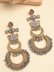 KARATCART Gold-Plated Contemporary Kundan Studded Chandbalis