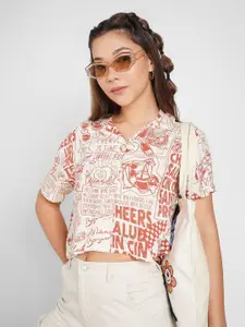 People Printed Shirt Coller Shirt Style Crop Top