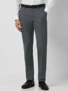 Van Heusen Men Textured Checked Slim Fit Formal Trousers