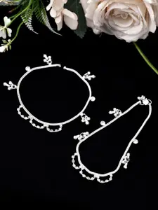 Silvermerc Designs Silver-Plated Stones Studded Floral Anklet
