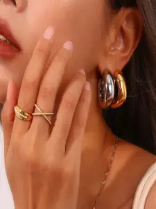 V FASHION JEWELLERY Set Of 2 Stainless Steel Contemporary Half Hoop Earrings