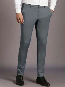 Louis Philippe Men Self Design Slim Fit Flat Front Trousers