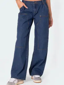 StyleCast Women Wide Leg Mid-Rise Stretchable Cargo Jeans