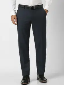 Van Heusen Men Checked Slim Fit Mid-Rise Trousers