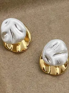 VAGHBHATT Women Textured Silver-Gold Dual Tone Abstract Stud Earrings