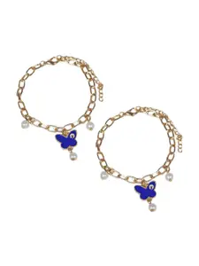 SALTY Set Of 2 Beaded Butterfly Design Evil Eye Bracelet Rakhis