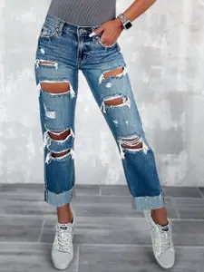 StyleCast Women Straight Fit Low-Rise Highly Distressed Light Fade Stretchable Jeans