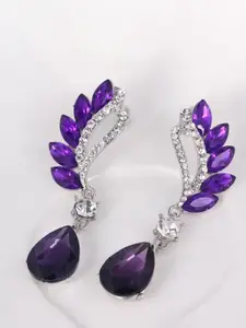 Shining Diva Fashion Silver Plated Artificial Stones Studded Leaf Shaped Drop Earrings