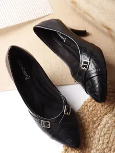 DressBerry Women Woven Design Slim Heeled Pumps with Buckles