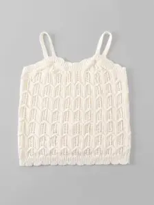 INCLUD Girls Self Design Sleeveless Knitted Tank Top